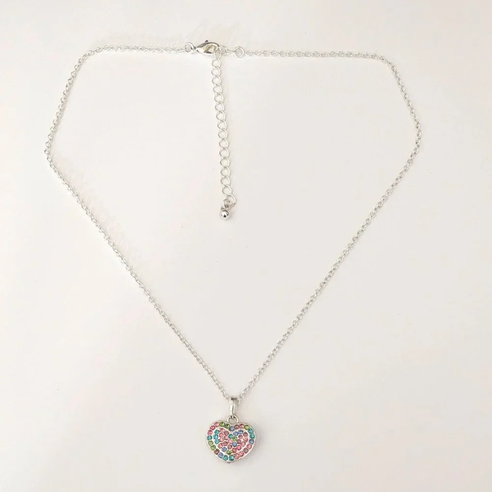 Pastel multi color crystal heart pendant necklace